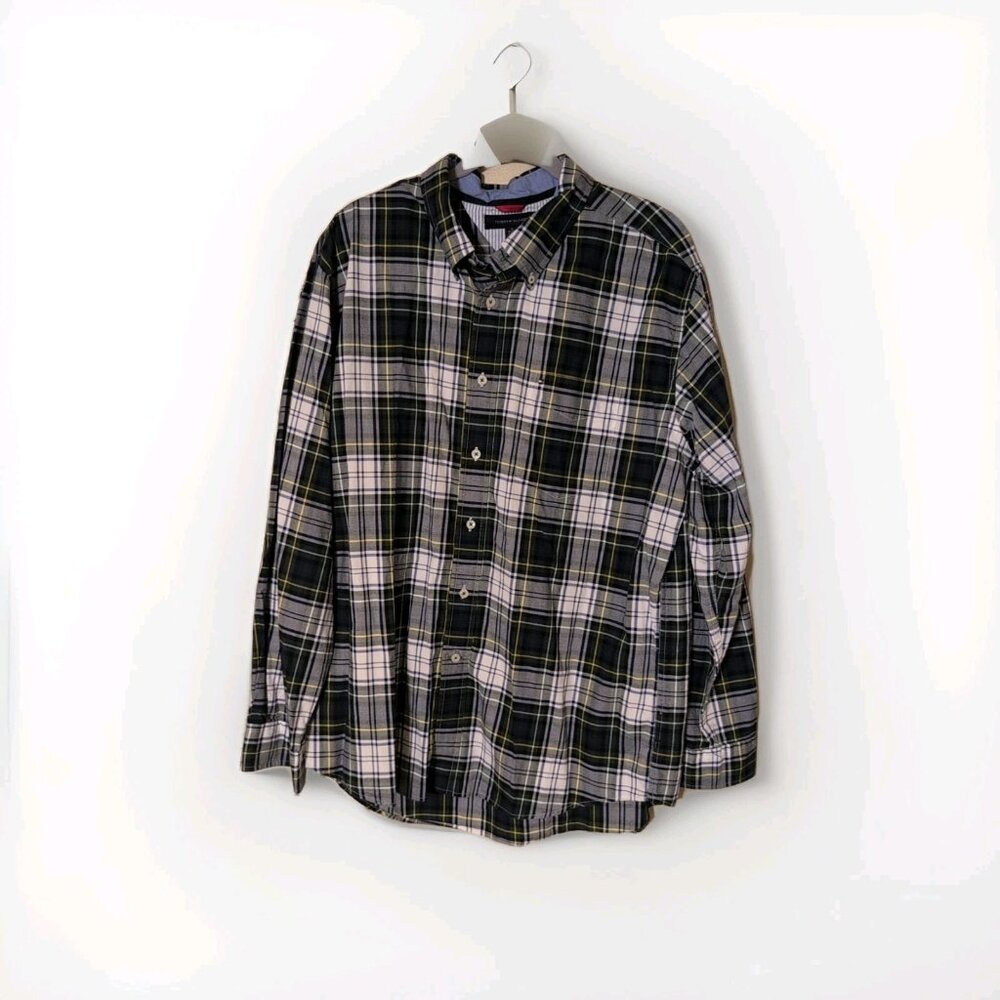 Tommy Hilfiger Button-Up Shirt Men’s XL Blue‎ White Plaid Long Sleeve